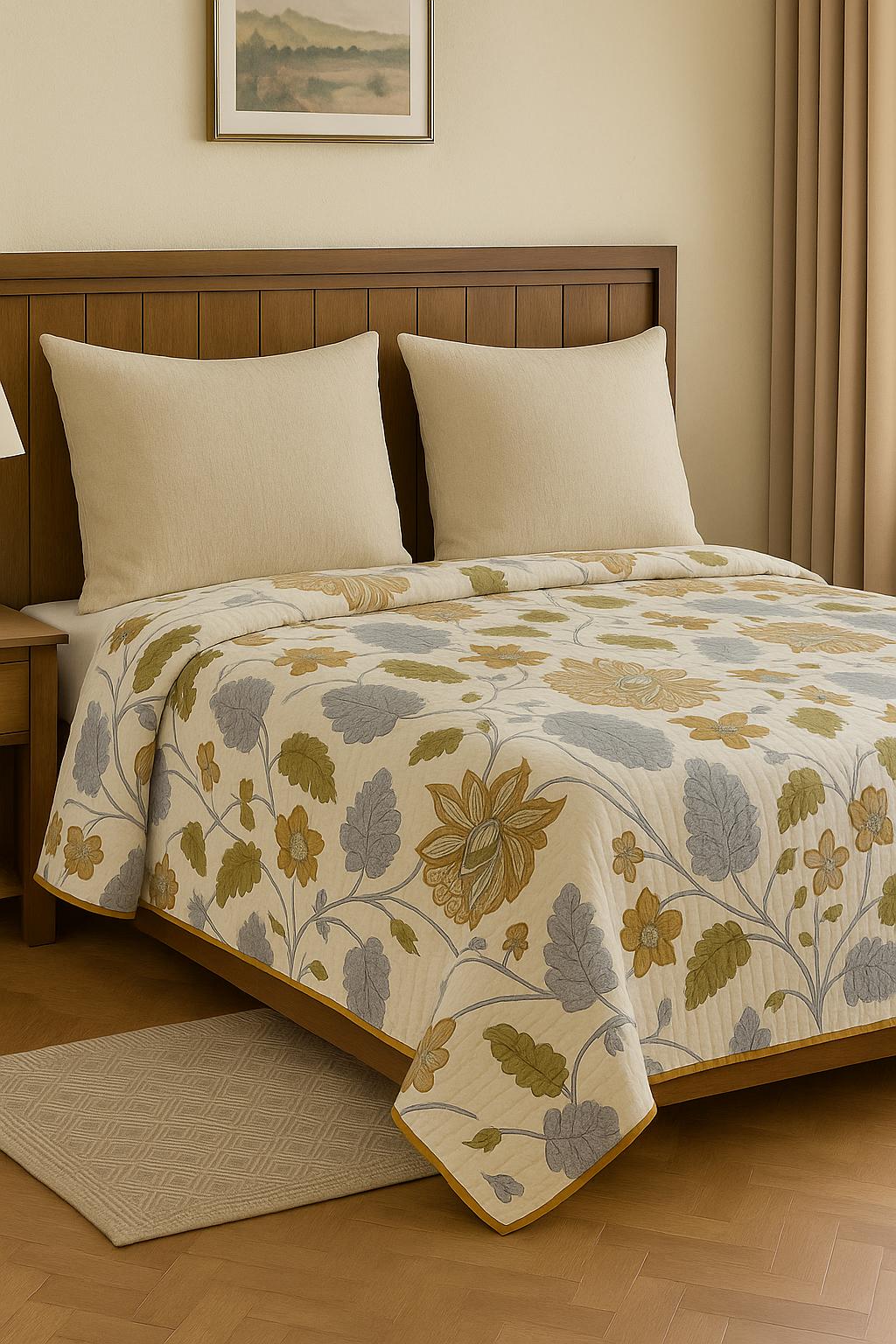 Floral Quilted Cotton Bedcover