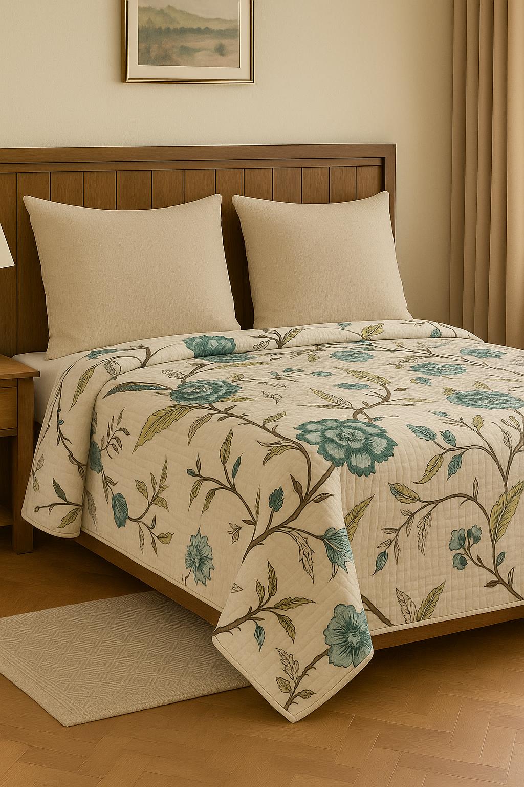 Floral Quilted Cotton Bedcover