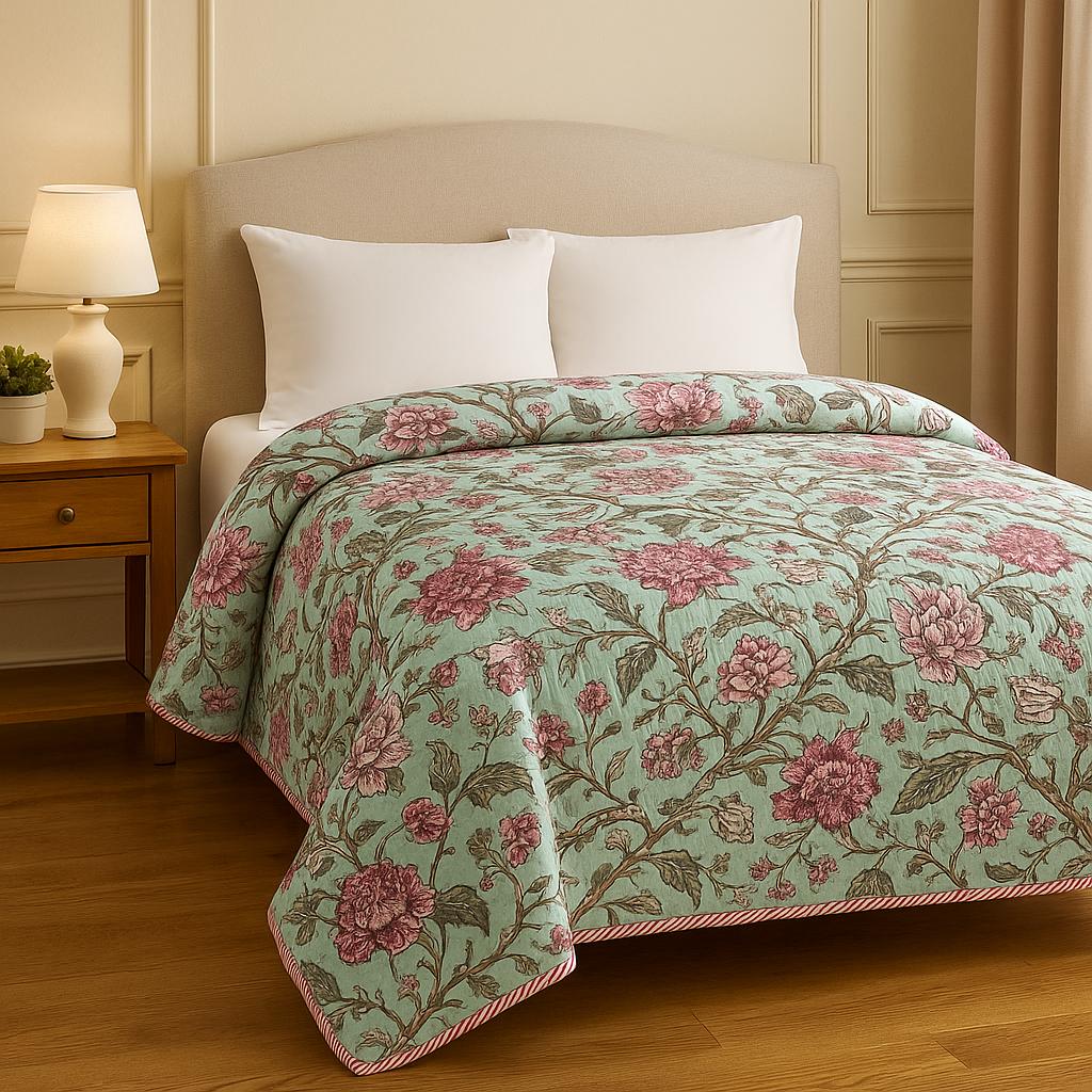 Floral Quilted Cotton Bedcover