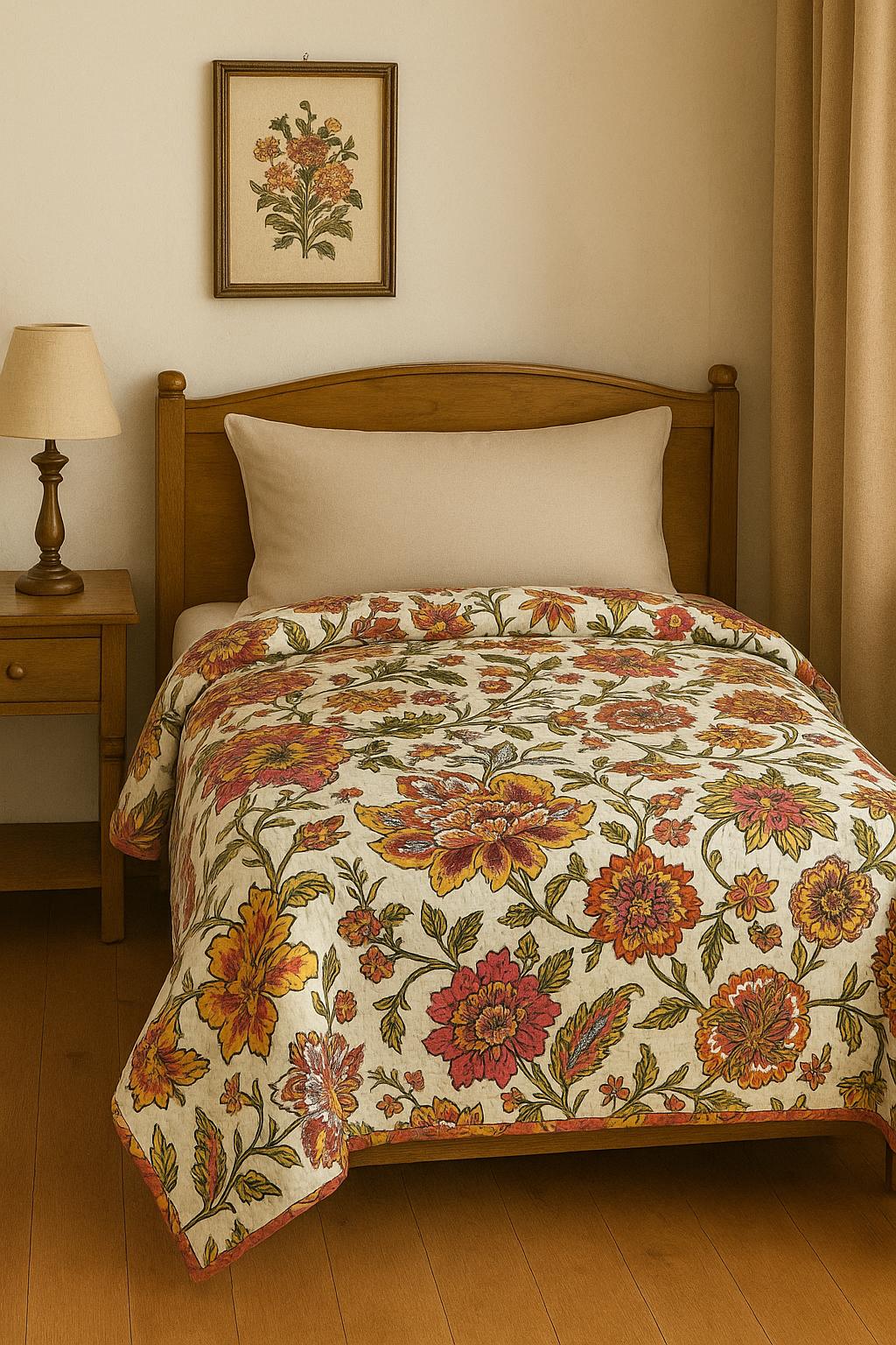 Floral Quilted Cotton Bedcover